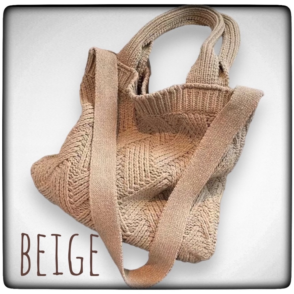 NEW Bohemian Soft Knit Handbag w/ shoulder strap Versatile Foldable Color KHAKI - Picture 3 of 6